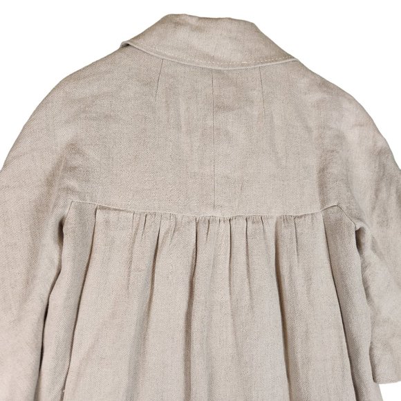 Elevenses Anthropologie Peacoat Womens 8 Beige Linen Embroidered Artsy Retro - Picture 6 of 12